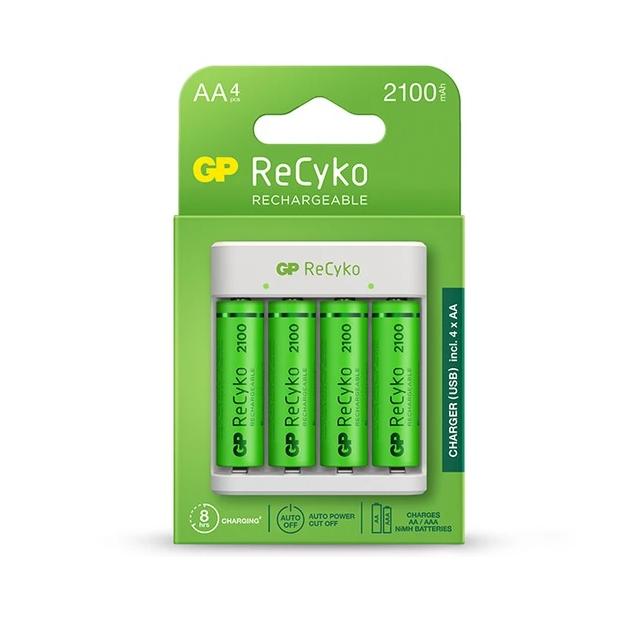 GP ReCyko 4-Slot E411 USB Charger (w/ 4's 2100mAh AA Batteries)