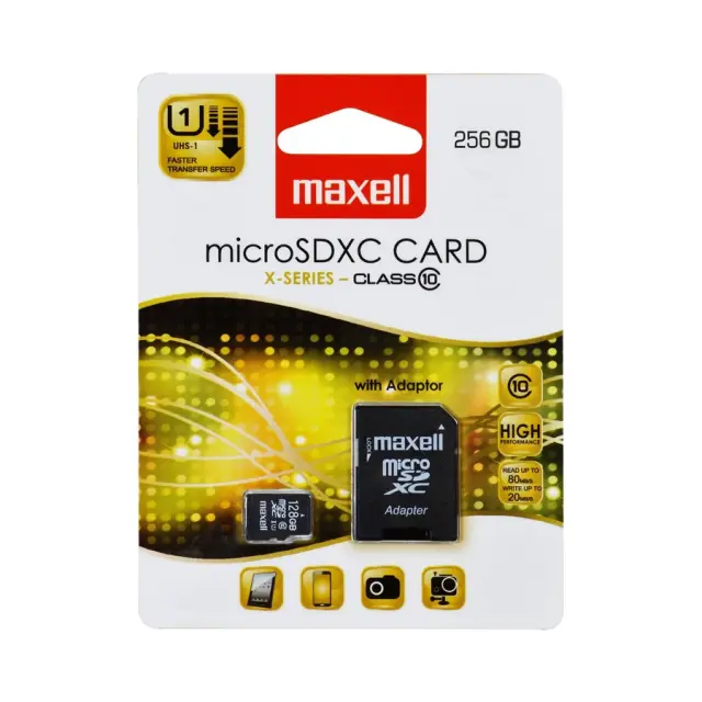 Карта памет Maxell micro SDXC, 256GB read up 80Mb/s, write up 20Mb/s 