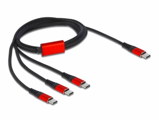 Кабел за зареждане Delock  3 в 1, USB-C - 3 x USB-C, 1м, Черен/Червен 