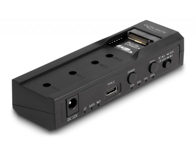 Delock USB Type-C Converter for 1 x M.2 NVMe SSD + 1 x SATA SSD / HDD with Clone Function 