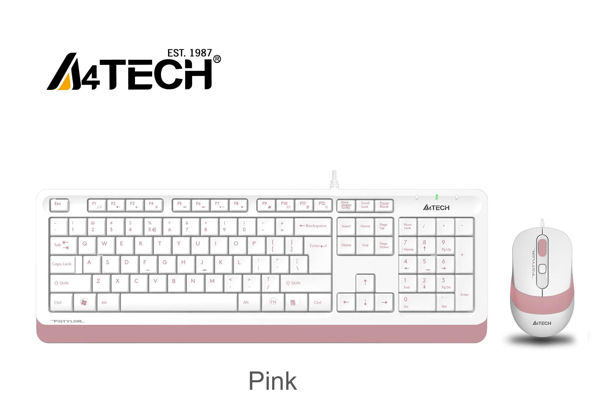 Комплект клавиатура и мишка A4TECH Fstyler  F1010, с кабел, USB, розова