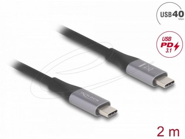 Delock USB 40 Gbps Cable USB Type-C™ male to male PD 3.1 240 W E-Marker 2 m grey metal 
