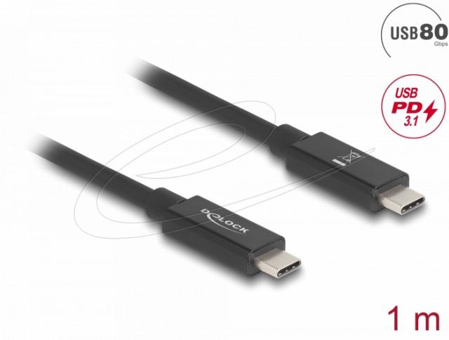 Delock USB 80 Gbps Cable USB Type-C™ male to male 16K 60 Hz PD 3.1 240 W E-Marker coaxial 1 m black 