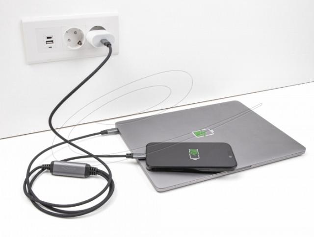 Delock USB-C™ Y-Cable 1 x male to 2 x male PD 3.0 100 W intelligent power distribution 1.2 m 