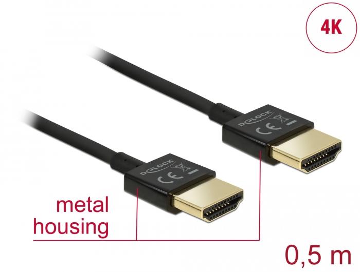 Кабел Delock  HDMI-A мъжко - HDMI-A мъжко, Ethernet, 4K, 0.5 м, Черен