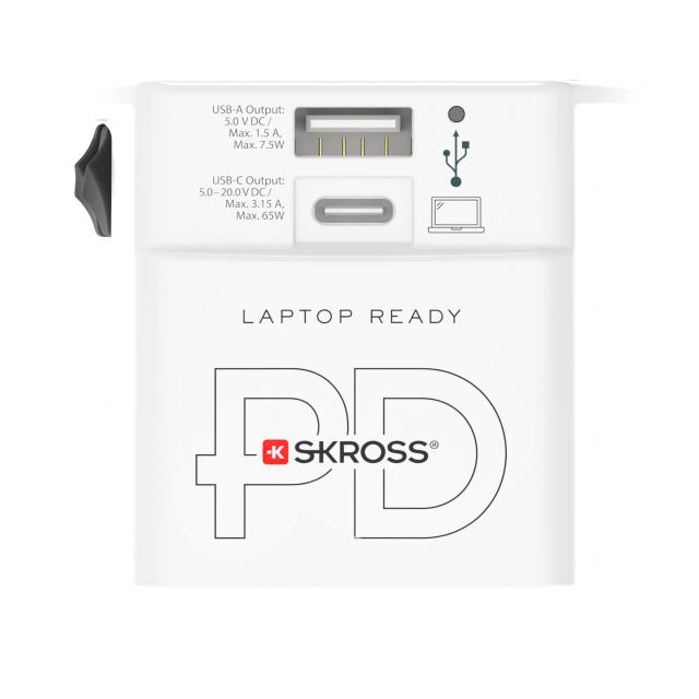 Адаптер SKROSS AC65PD, USB-A, USB-C, 1.302976, World, Бял 