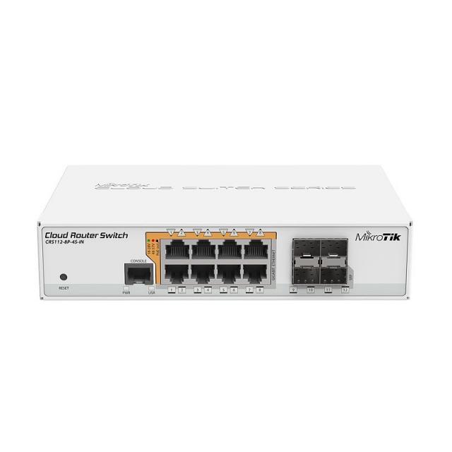 Switch 8 port Mikrotik CRS112-8P-4S-IN, 8 x Gigabit Ethernet ports, 10/100/1000Mbps, 4 x SFP