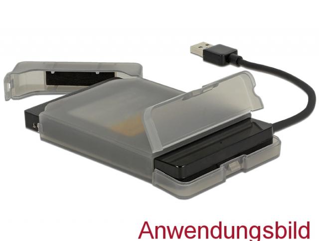 Конвертор Delock, USB 3.0 Type-A мъжко - SATA 6 Gb/s 22 pin, 2.5″ защитен калъф 