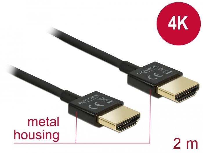 Кабел Delock  HDMI-A мъжко - HDMI-A мъжко,18 Gbit/s, 4K, 2 м, Черен