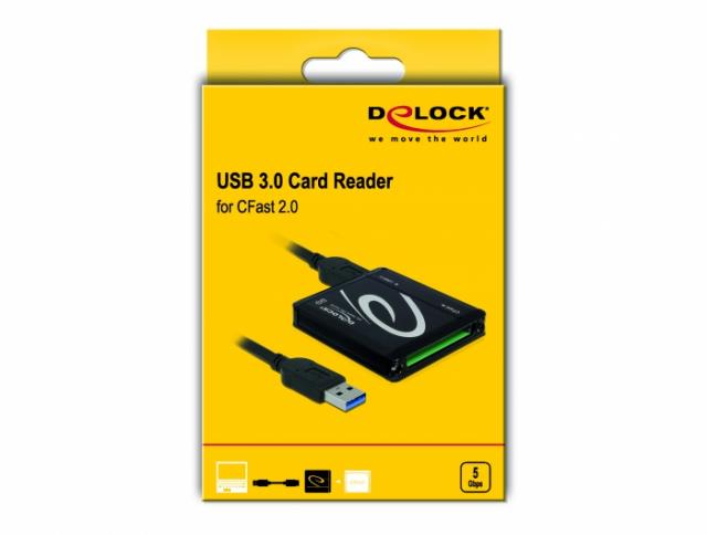 Четец за CFast карти DeLock, 5 Gbps, Черен 
