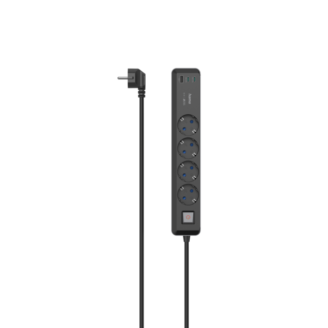 Разклонител, 4-гнезда, USB-C/A 65 W, PD, HAMA-223189 