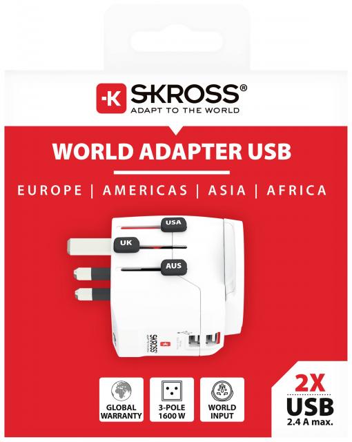 Skross 1302470 Travel adapter Pro Light USB (2xA) -World - White 