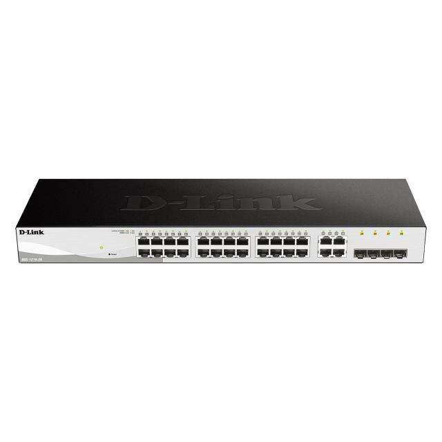 Суич D-Link DGS-1210-28, 28-портов 10/100/1000 Gigabit Smart Switch including 4 x 1000Base-T /SFP ports, управляем, за монтаж в шкаф