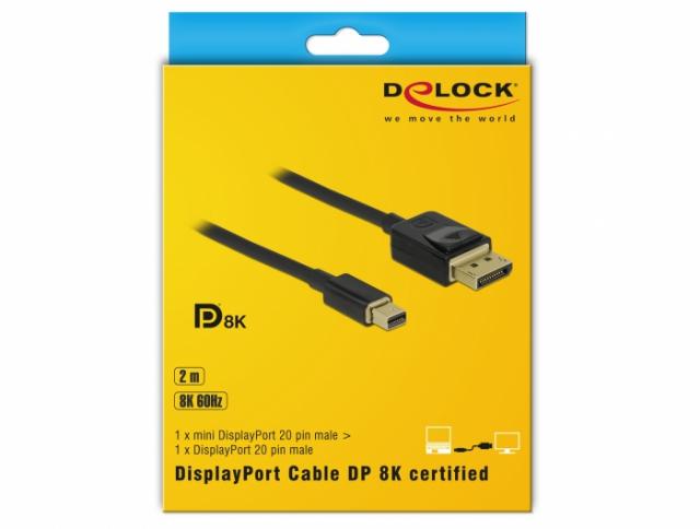 Delock Mini DisplayPort to DisplayPort cable 8K 60 Hz 2 m DP 8K certified 