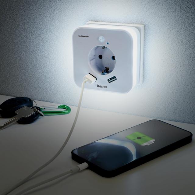 Hama LED Night Light with Socket, 2 USB Outputs, 223498 