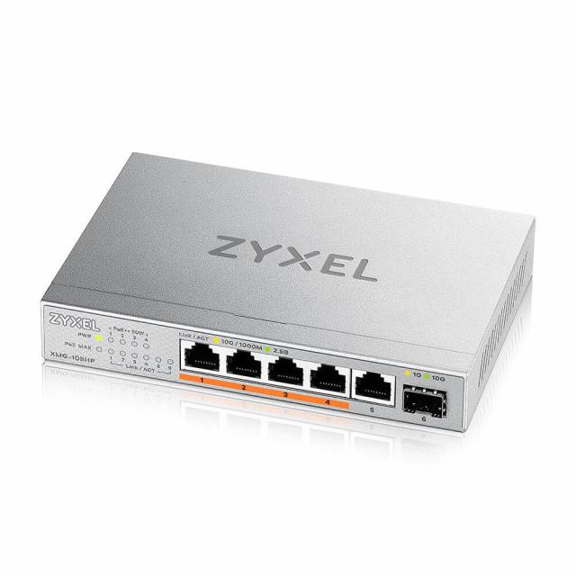 Суич ZyXEL XMG-105HP  5 портов 2,5Gb + 1xSFP+, 4 порта 70W PoE++, неуправляем 