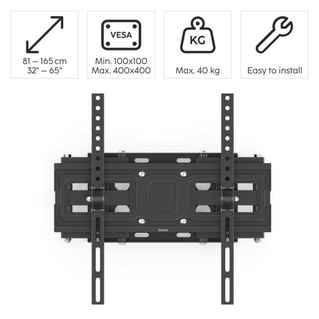 Hama TV Wall Bracket, Swivel, Tilt, Pull-out, 165 cm (65"), 220830 