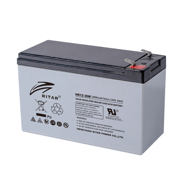 Оловна батерия RITAR, (HR12-36W) VRLA, 12V, 9Ah, 151/ 65/ 94 mm, Терминал2 