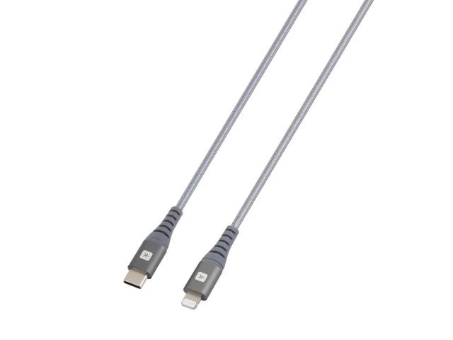 Кабел Skross, USB-C - Lightning, Метална оплетка, 2.0 м, Сив 