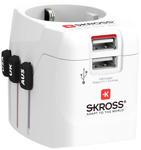 Skross 1302470 Travel adapter Pro Light USB (2xA) -World - White 