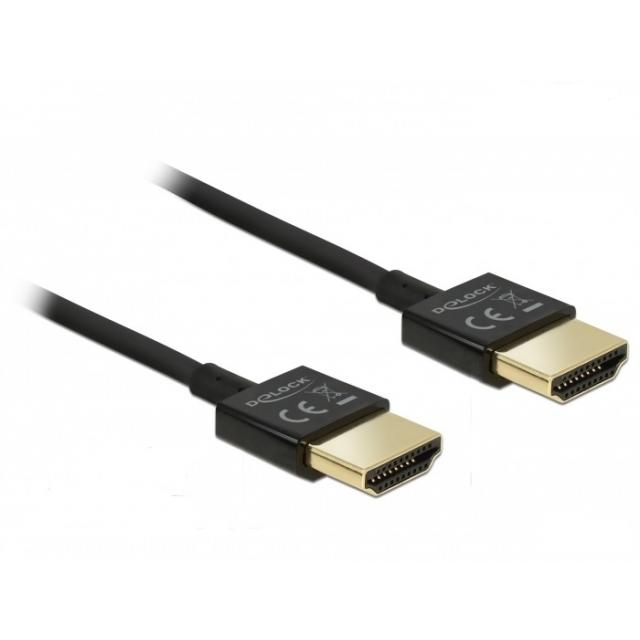 Кабел Delock  HDMI-A мъжко - HDMI-A мъжко,18 Gbit/s, 4K, 2 м, Черен