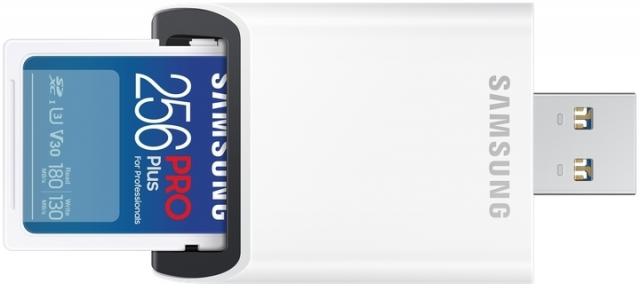 Memory card Samsung PRO Plus SD Card (2023), 256GB, USB reader, White 