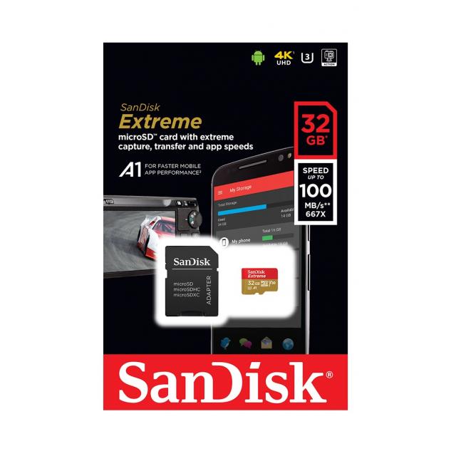Memory card SANDISK Extreme microSDHC Card, 32GB, SD Adapter, Class (U3)