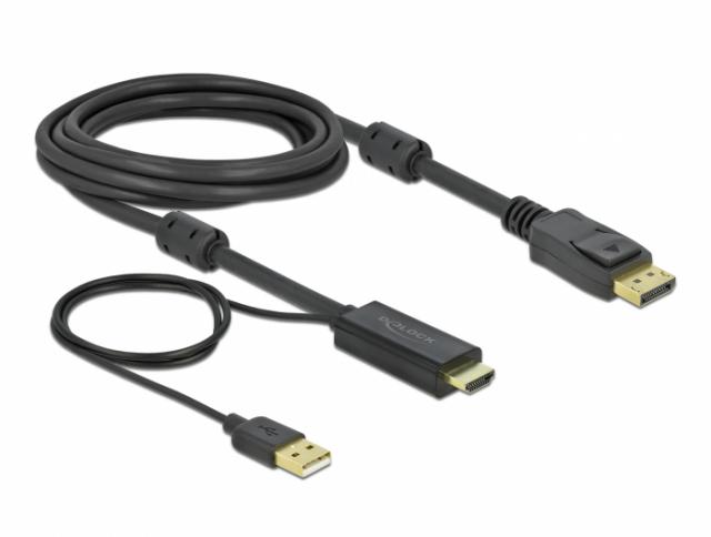 Cable Delock HDMI to DisplayPort cable 4K 30 Hz 3 m, Black 