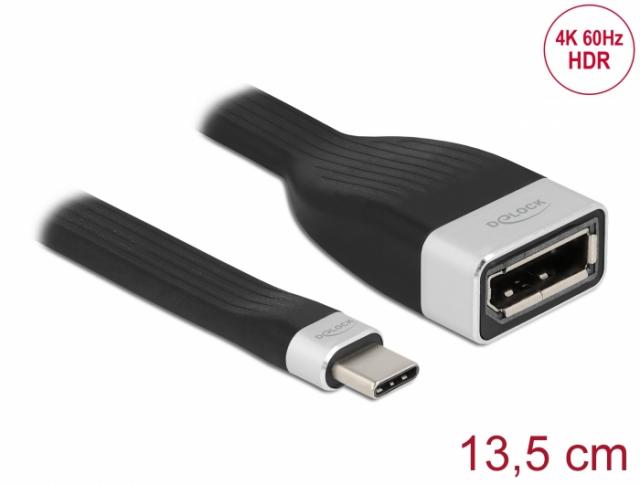 Delock FPC Flat Ribbon Cable USB Type-C to DisplayPort (DP Alt Mode) 4K 60 Hz 13.5 cm 