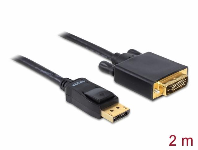 Delock Cable DisplayPort 1.2 male > DVI 24+1 male passive 2 m black 