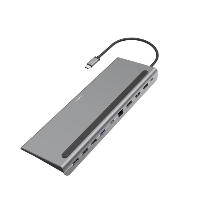 Докинг станция 10 в 1 HAMA Connect2Office Pro, USB-A, USB-C (PD), HDMI, DP, LAN/Ethernet, Сива 
