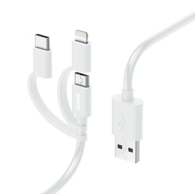 Hama 3-in-1 Multi Charging Cable, USB-A - Micro-USB, USB-C and Lightning 