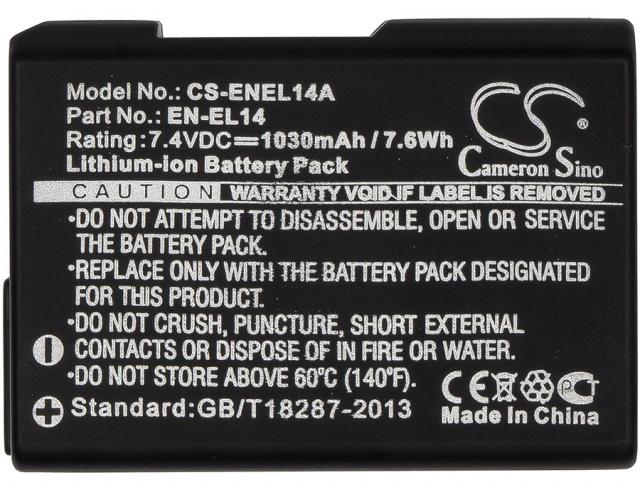 Батерия за апарат NIKON EN-EL14, 7.4V, 1030mAh, Li-Ion, Cameron Sino 