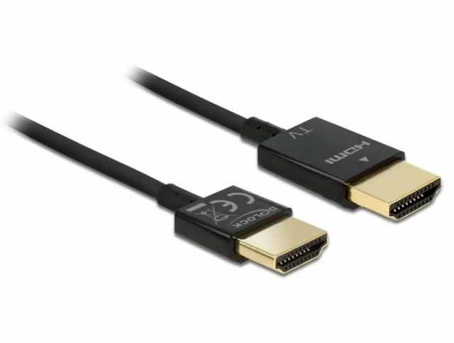 Delock Cable High Speed HDMI with Ethernet - HDMI-A male > HDMI-A male 3D 4K 3 m Active Slim High Quality 