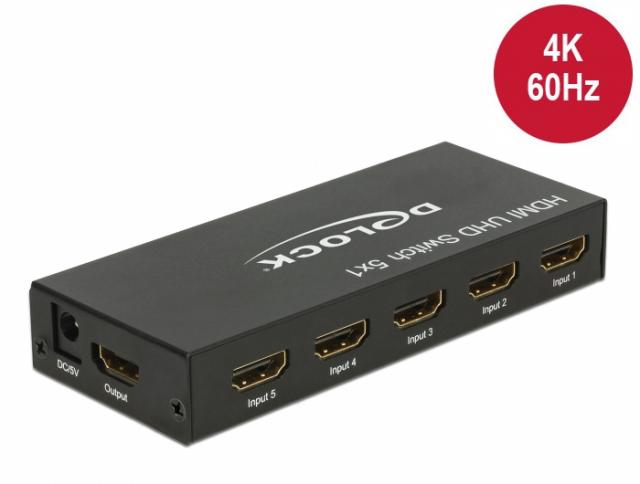 Delock HDMI UHD Switch 5 x HDMI in > 1 x HDMI out 4K 