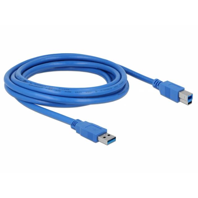Кабел Delock USB-A мъжко - USB-B мъжко, 3 м, USB 3.0, Екраниран, Син