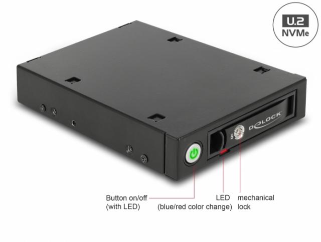 Чекмедже Delock 3.5″, За 1 x 2.5″ U.2 NVMe SSD или SATA / SAS HDD / SSD, Черен 