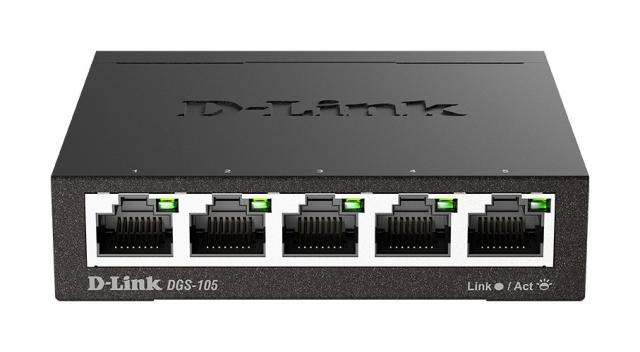 Суич D-Link DGS-105/E, 5 портов, 10/100/1000, Gigabi, метален корпус 