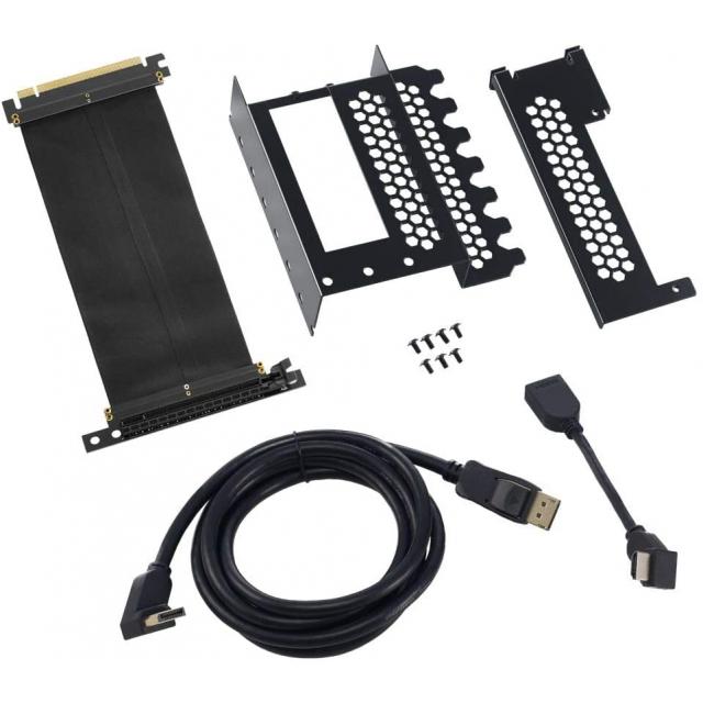 CableMod CM-VPB-2DK-R – Universal Vertical GPU Bracket with 200mm Flat Line Pci-E X16 Riser Cable Kit + 1x DisplayPort, 1x HDMI