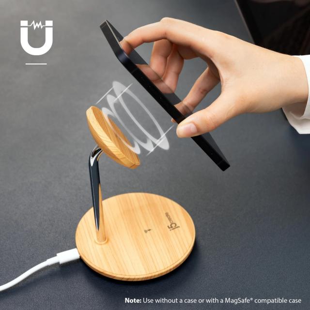 j5create Wood Grain 2-in-1 Magnetic Wireless Charging Stand 