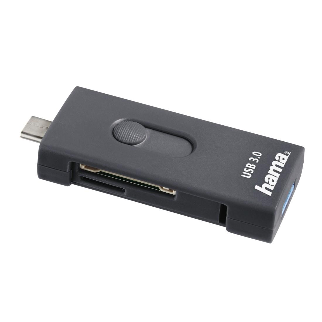 Четец за карти HAMA 124145, USB 3.1 Type-C, USB 3.0 Type A, Сив
