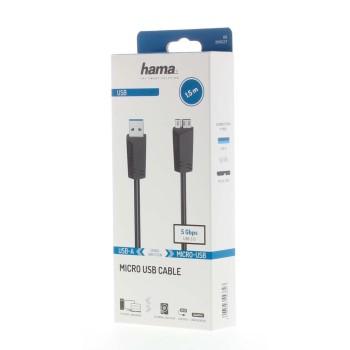 Cable HAMA  USB 3.0 A Plug - USB 3.0 Micro B Plug, 1.5 m 