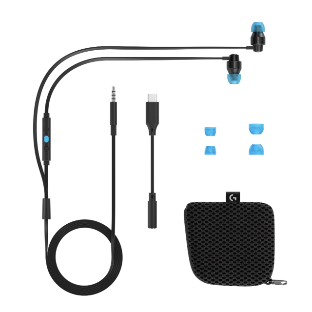 Gaming Earphone Logitech G333 In-ear, 3.5 mm + USB-C adapter 