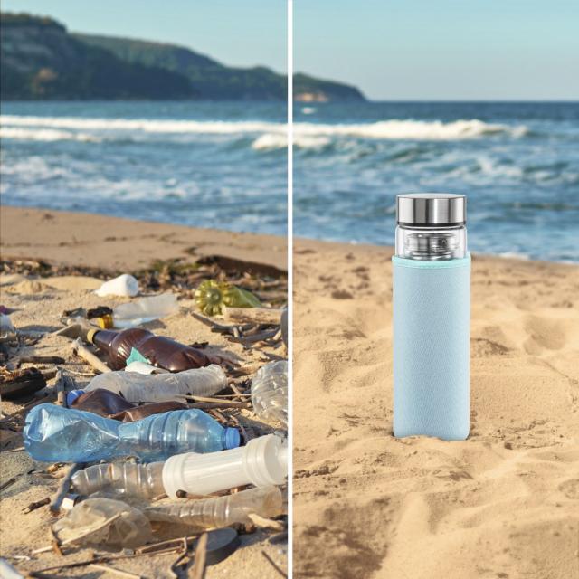 Xavax To Go Glass Bottle, 450ml, with Protective Sleeve, Insert, for Carbonated & Hot/Cold 