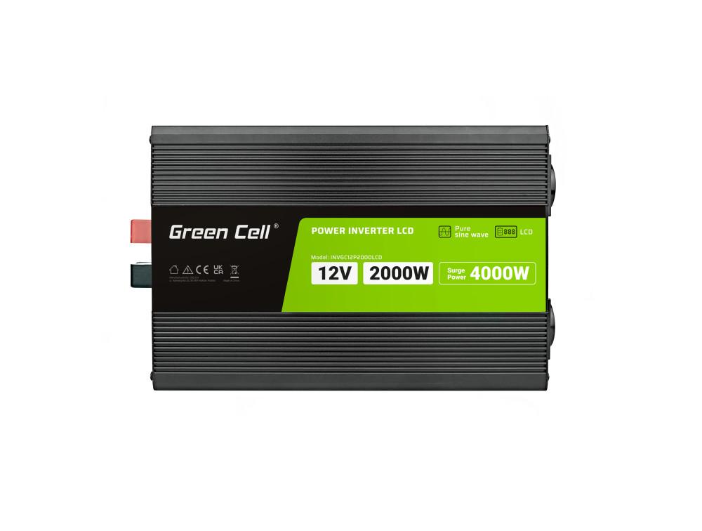 Инвертор GREEN CELL, 12/220V, DC/AC, 2000W/4000W, INVGCP2000LCD  LCD Чиста синусоида