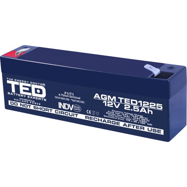 Lead Battery TED-1225 ;12V / 2.5 Ah  AGM 177/35/62 mm