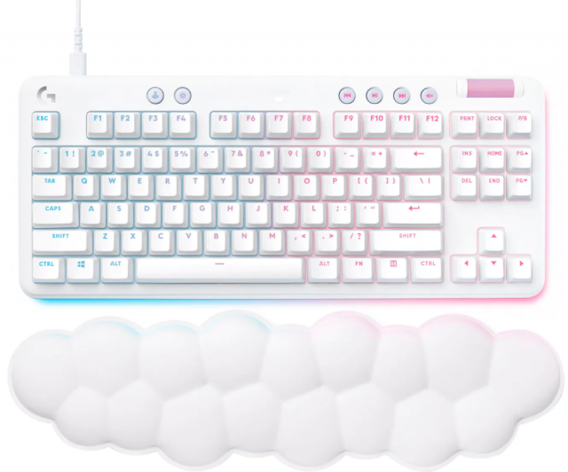 Геймърска механична клавиатура Logitech G G713, TKL, Tactile, RGB LED, US Layout, бяла 