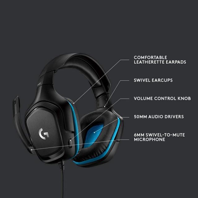 Gaming Earphone Logitech G432, Microphone, Black 