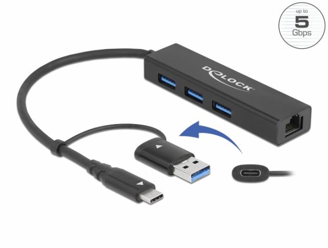 USB хъб 3 порта, 3.2 Gen 1, DELOCK-64149 