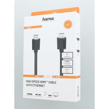 Кабел HAMA High-Speed, HDMI мъжко - HDMI мъжко, 4K, 3м, 18Gbit/s, Ethernet, Eкраниран, Черен 
